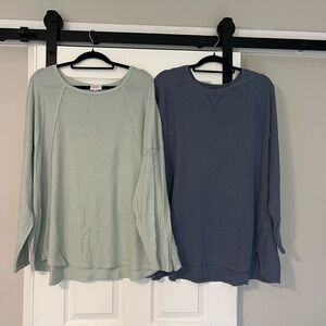 Set of Two Long Sleeve Waffle Knit Tops